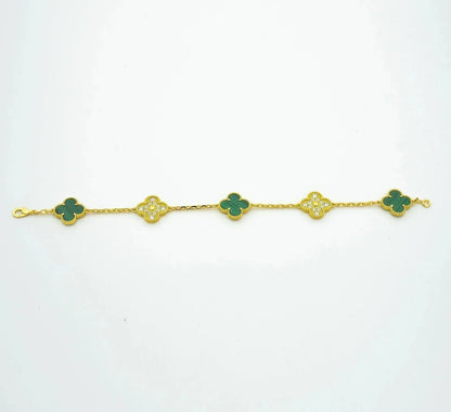 [NOBLE AURA]CLOVER  5 MOTIF MALACHITE DIAMOND BRACELET
