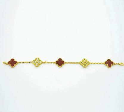 [NOBLE AURA] CLOVER 5 MOTIF RED CORNELIAN BRACELET COLLECTION