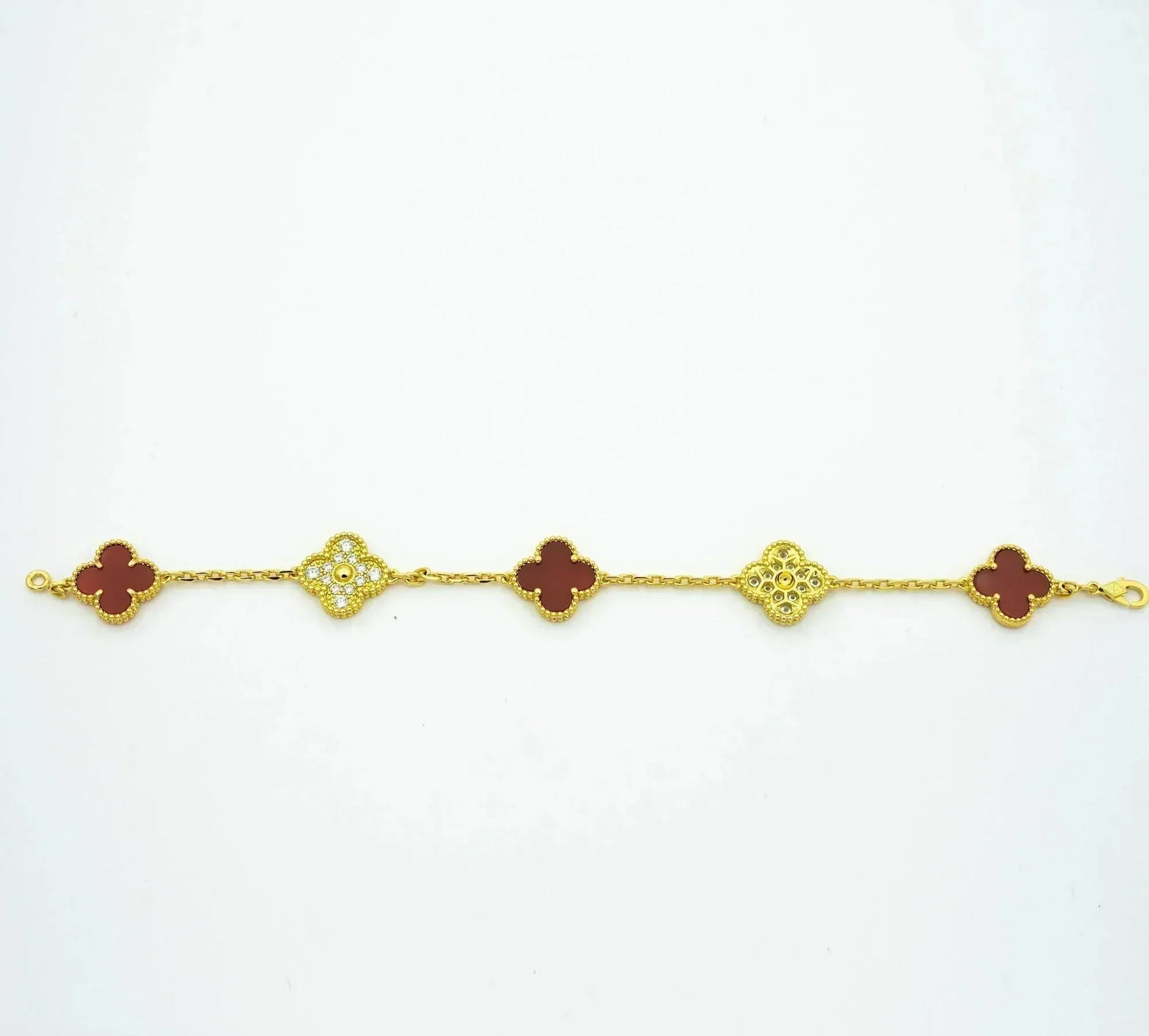 [NOBLE AURA]CLOVER 5 MOTIFS CARNELIAN DIAMOND BRACELET