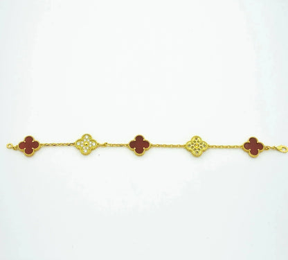 [NOBLE AURA]CLOVER 5 MOTIFS CARNELIAN DIAMOND BRACELET