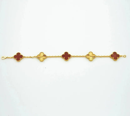 [NOBLE AURA]CLOVER  5 MOTIFS CARNELIAN GOLD BRACELET