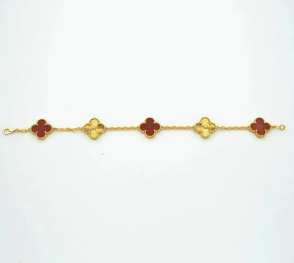 [NOBLE AURA] CLOVER 5 MOTIF RED CORNELIAN BRACELET COLLECTION