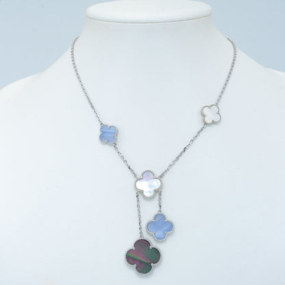 [NOBLE AURA]CLOVER MOP CHALCEDONY NECKLACE SILVER 6 MOTIF