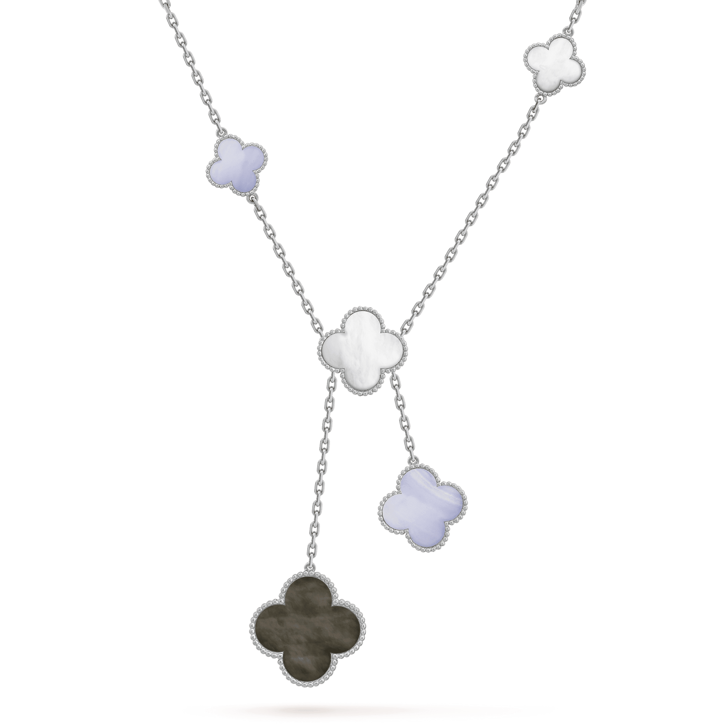 [NOBLE AURA]CLOVER MOP CHALCEDONY NECKLACE SILVER 6 MOTIF