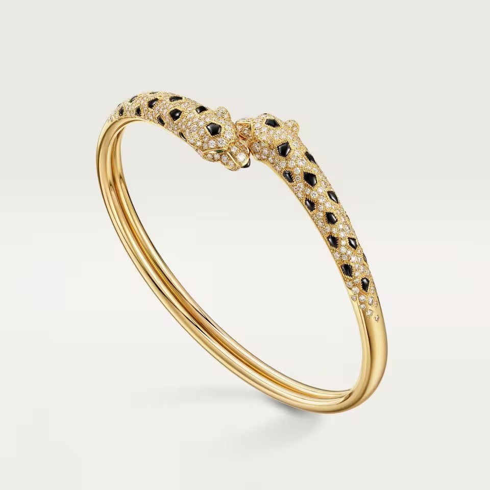 [NOBLE AURA] PANTHERE DOUBLE HEADED HALF DIAMOND OPEN BRACELET