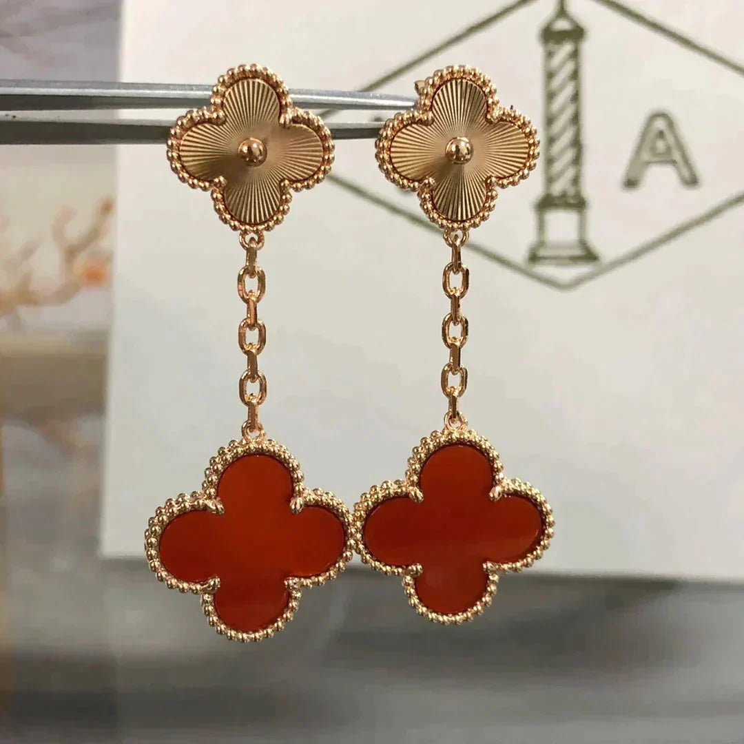 [NOBLE AURA]CLOVER 2 MOTIF  LASER CARNELIAN EARRINGS