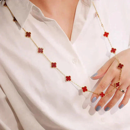 [NOBLE AURA]CLOVER 20 MOTIFS CARNELIAN NECKLACE