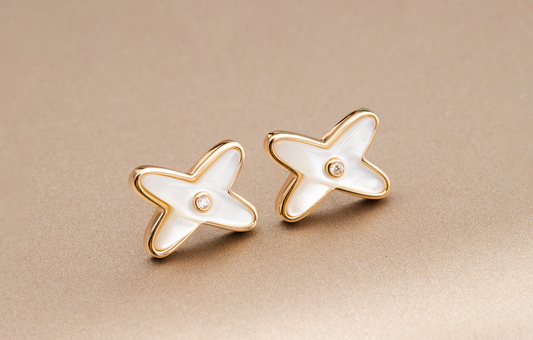 [NOBLE AURA]JEUX DE WHITE MOP PINK GOLD DIAMOND EARRINGS