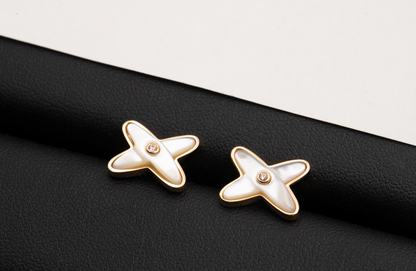 [NOBLE AURA]JEUX DE WHITE MOP PINK GOLD DIAMOND EARRINGS