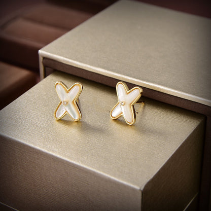 [NOBLE AURA]JEUX DE WHITE MOP GOLD DIAMOND EARRINGS