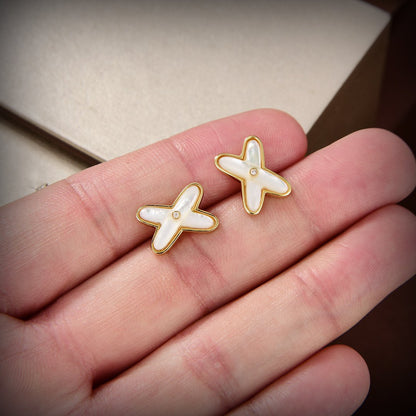 [NOBLE AURA]JEUX DE WHITE MOP GOLD DIAMOND EARRINGS