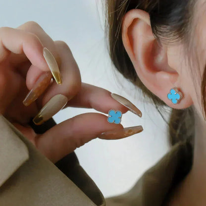 [NOBLE AURA]CLOVER MINI 9.5MM ONYX STUD EARRINGS SILVER