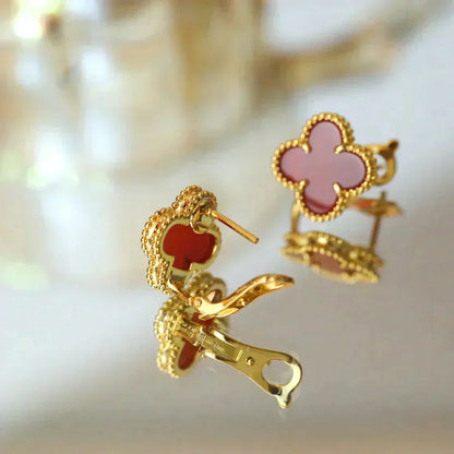 [NOBLE AURA]CLOVER MEDIUM 1 MOTIFS CARNELIAN  EARRINGS