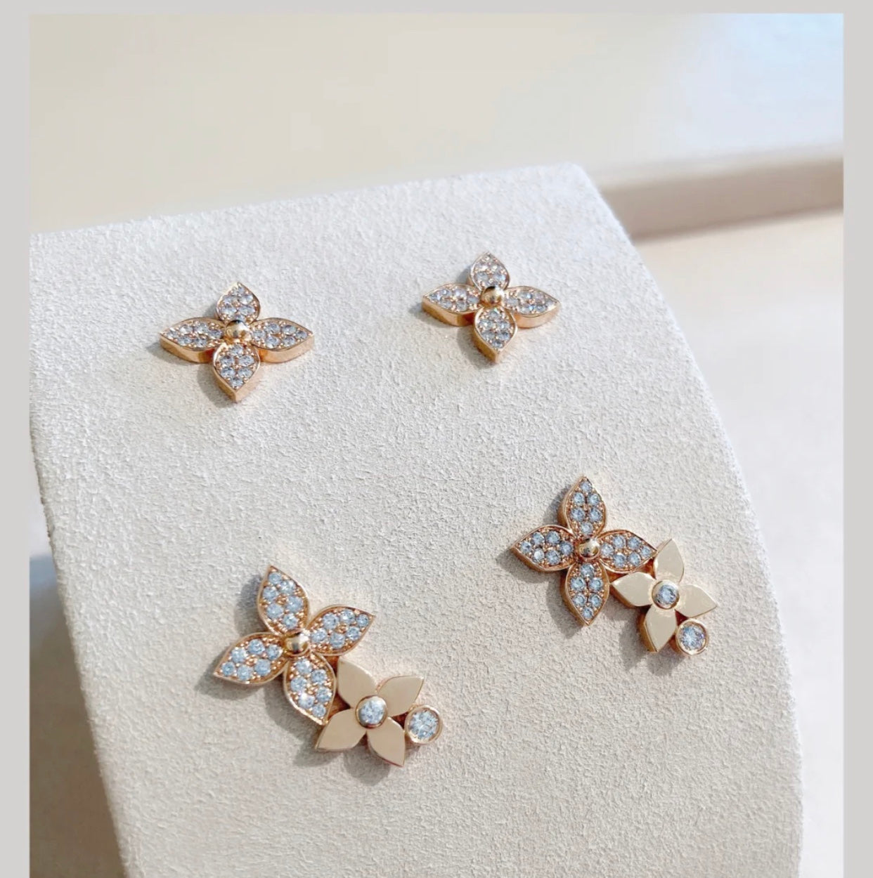 [NOBLE AURA]STAR BLOSSOM STUD EARRINGS PINK GOLD DIAMONDS