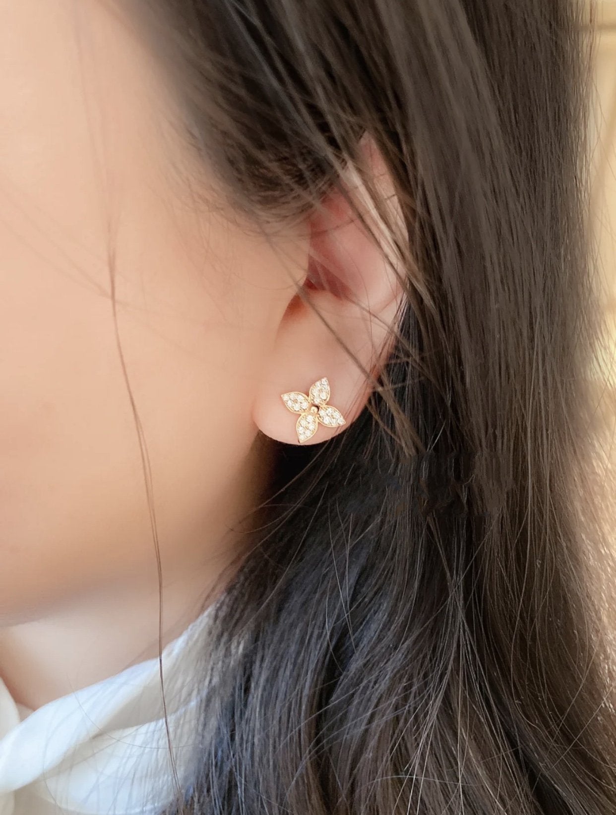 [NOBLE AURA]STAR BLOSSOM STUD EARRINGS PINK GOLD DIAMONDS
