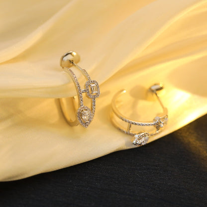 [NOBLE AURA]CREOLES MY TWIN 2 RANGS SILVER DIAMOND EARRINGS