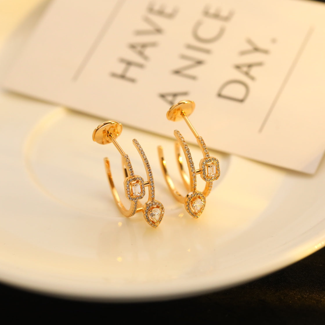 [NOBLE AURA]CREOLES MY TWIN 2 RANGS SILVER DIAMOND EARRINGS