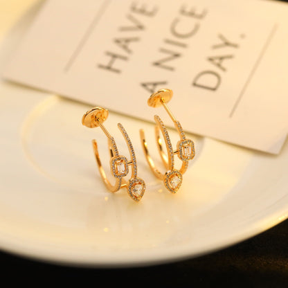 [NOBLE AURA]CREOLES MY TWIN 2 RANGS SILVER DIAMOND EARRINGS