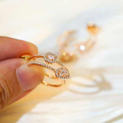 [NOBLE AURA]CREOLES MY TWIN 2 RANGS SILVER DIAMOND EARRINGS
