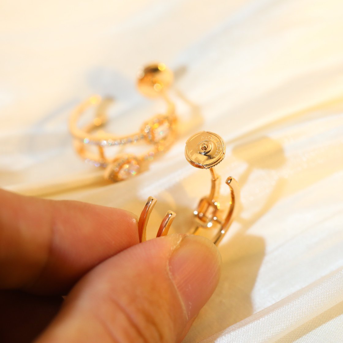 [NOBLE AURA]CREOLES MY TWIN 2 RANGS SILVER DIAMOND EARRINGS