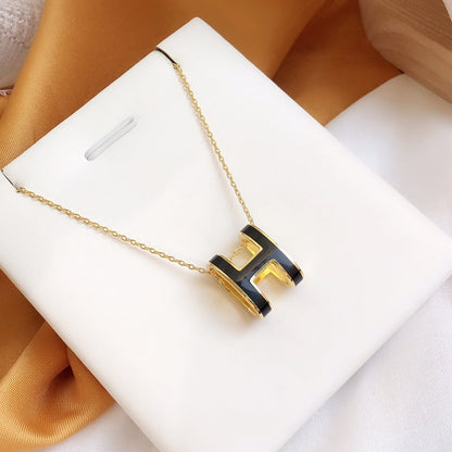 [NOBLE AURA]HM CLIC BLACK ENAMEL GOLD NECKLACE