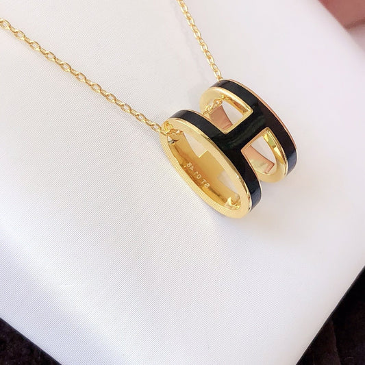 [NOBLE AURA]HM CLIC BLACK ENAMEL GOLD NECKLACE