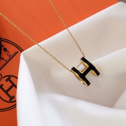 [NOBLE AURA]HM CLIC BLACK ENAMEL GOLD NECKLACE