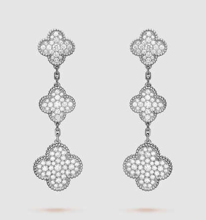 [NOBLE AURA]CLOVER 3 MOTIF DIAMOND SILVER DROP EARRINGS
