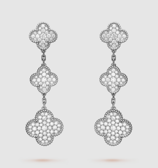 [NOBLE AURA]CLOVER 3 MOTIF DIAMOND SILVER DROP EARRINGS