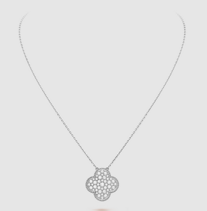 [NOBLE AURA]CLOVER 25MM LARGE PENDANT DIAMOND PAVED SILVER NECKLACE