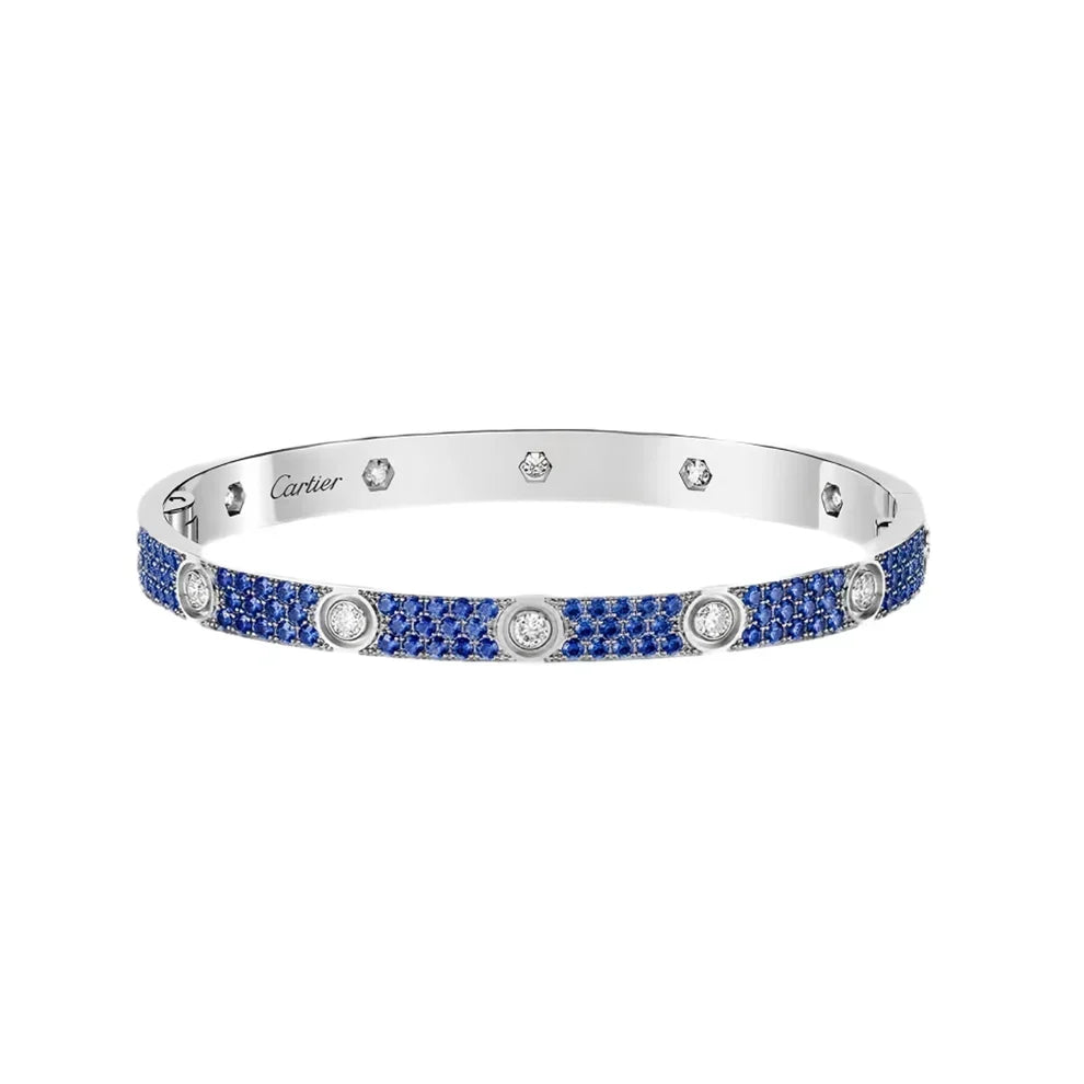 [NOBLE AURA]Pave Gemstone Love &Force Large Horseshoe Diamond Duo Bracelet Stack Set