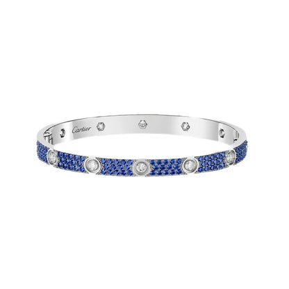 [NOBLE AURA]Pave Gemstone Love &Force Large Horseshoe Diamond Duo Bracelet Stack Set