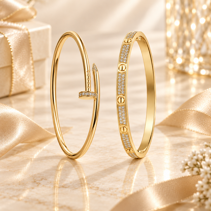 [NOBLE AURA] JUSTE Diamond & LOVE Diamond-Paved Bracelet Stack Set