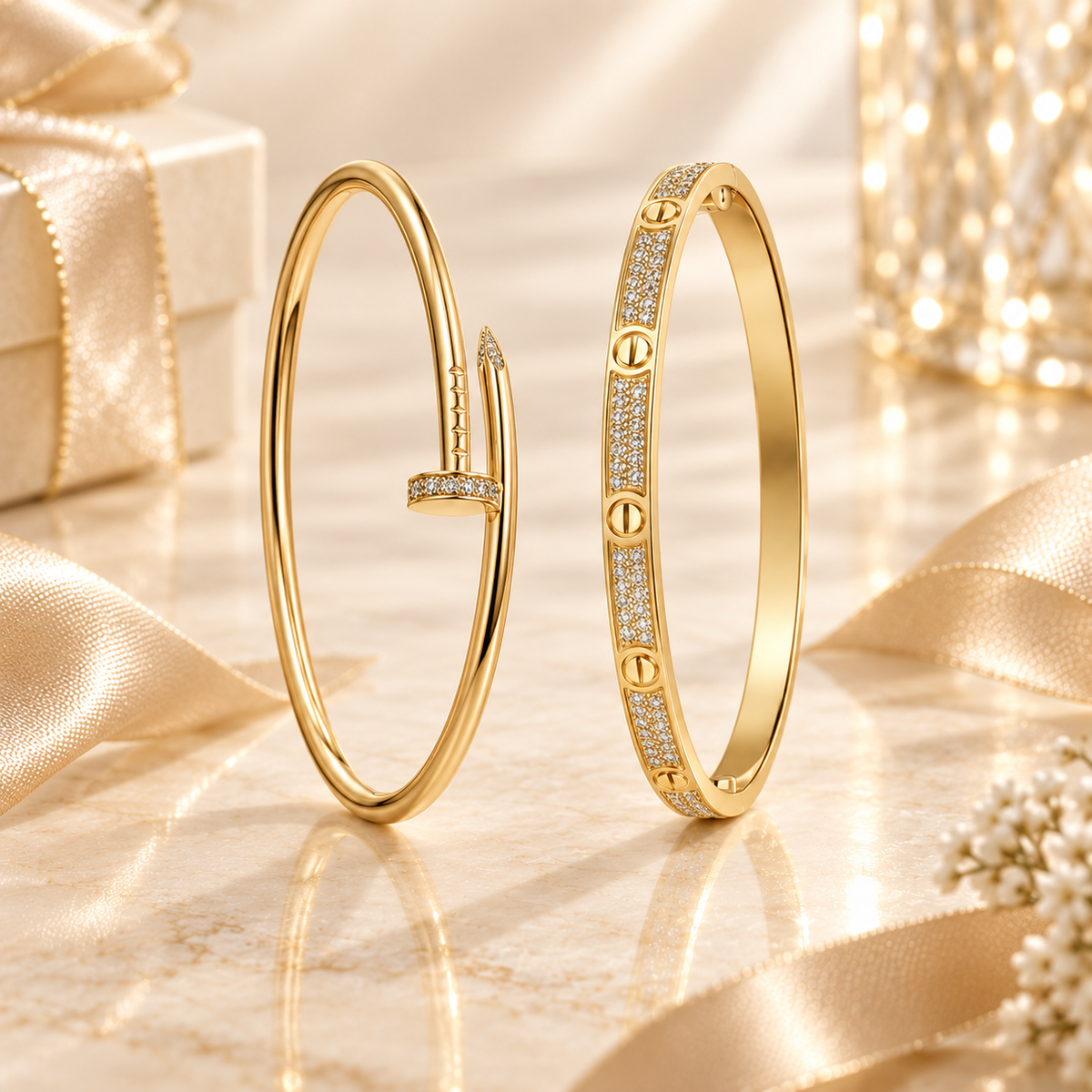 [NOBLE AURA] JUSTE Diamond & LOVE Diamond-Paved Bracelet Stack Set