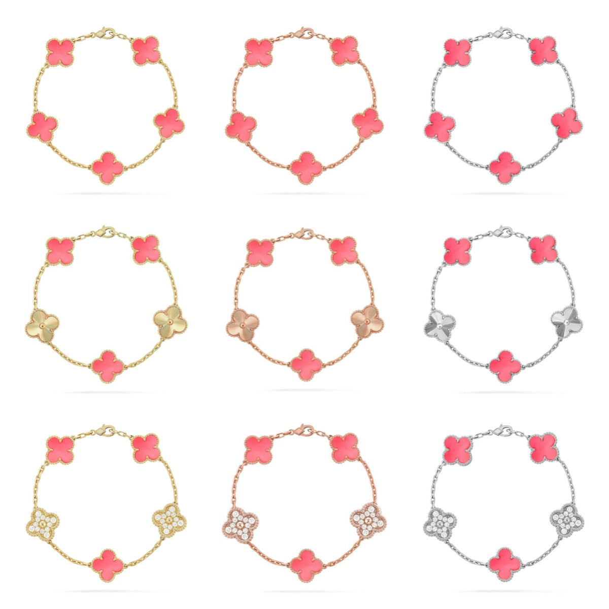 [NOBLE AURA] CLOVER 5 MOTIFS  PINK MOP BRACELET COLLECTION