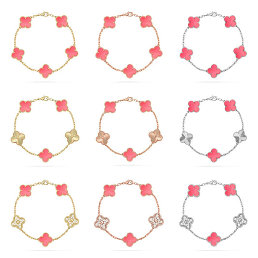 [NOBLE AURA] CLOVER 5 MOTIFS  PINK MOP BRACELET COLLECTION