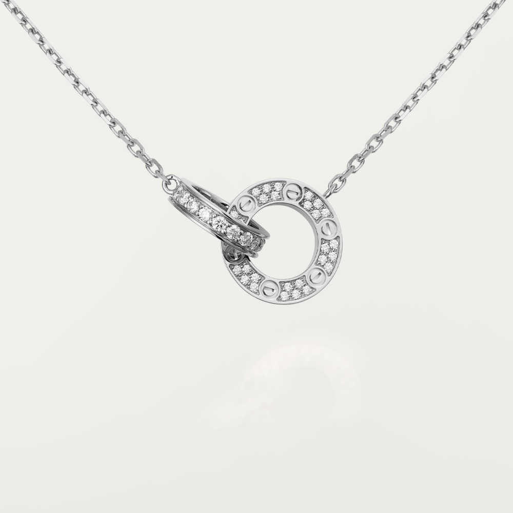 [NOBLE AURA]LOVE 7.6MM NECKLACE ROSE GOLD AND SILVER  FULL DIAMOND