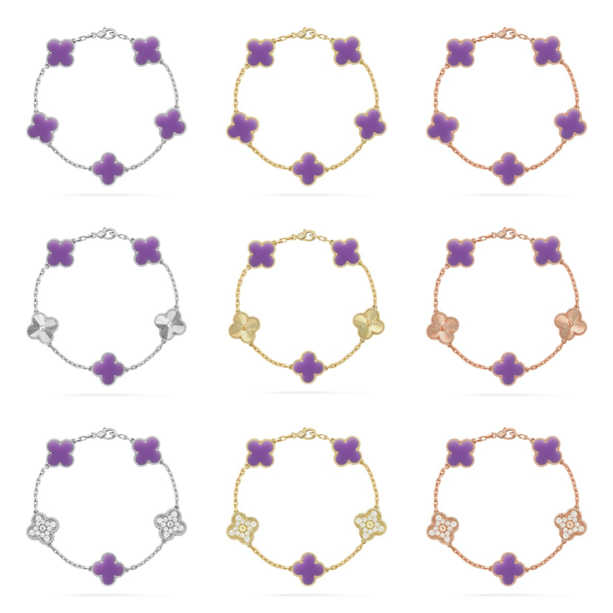 [NOBLE AURA]CLOVER 5 MOTIF LIGHT PURPLE BRACELET COLLECTION