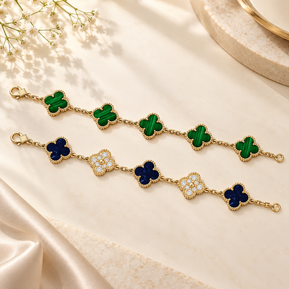 [NOBLE AURA]Clover 5-Motif Malachite & Pietersite Bracelet Stack Set