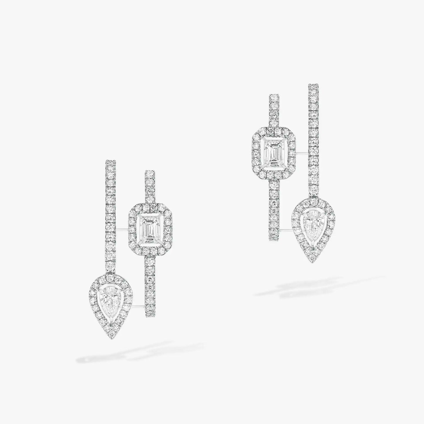 [NOBLE AURA]CREOLES MY TWIN 2 RANGS SILVER DIAMOND EARRINGS