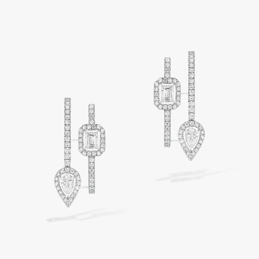 [NOBLE AURA]CREOLES MY TWIN 2 RANGS SILVER DIAMOND EARRINGS