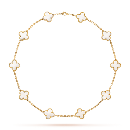 [NOBLE AURA]CLOVER 10 MOTIFS WHITE MOTHER OF PEARL NECKLACE