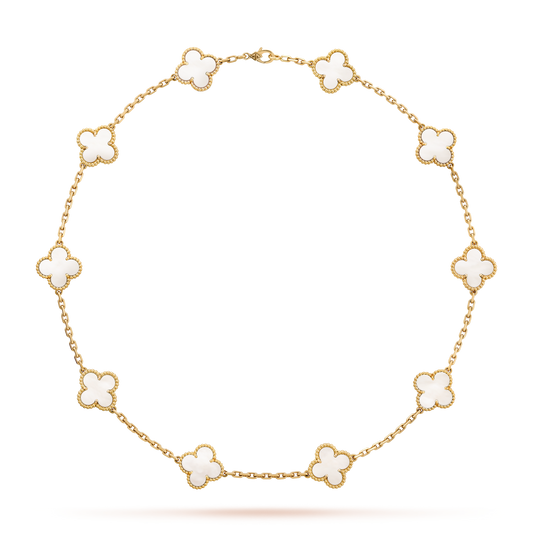 [NOBLE AURA]CLOVER 10 MOTIFS WHITE MOTHER OF PEARL NECKLACE