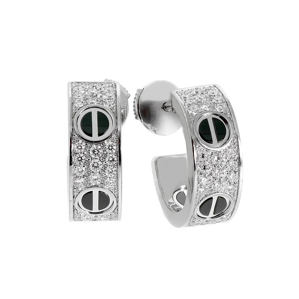 [NOBLE AURA] LOVE CERAMIC DIAMOND PAVED SILVER EARRINGS