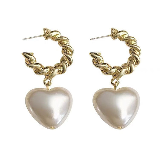 Heart-shaped Pearl Pendant Drop Earrings
