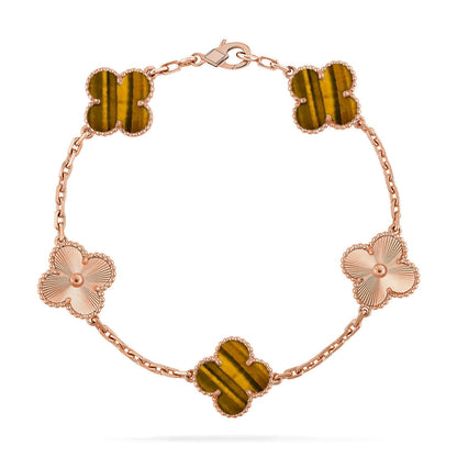 [NOBLE AURA] CLOVER 5 MOTIFS TIGER EYE BRACELET COLLECTION