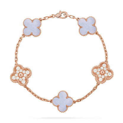 [NOBLE AURA] CLOVER 5 MOTIF PURPLE CHALCEDONY BRACELET COLLECTION