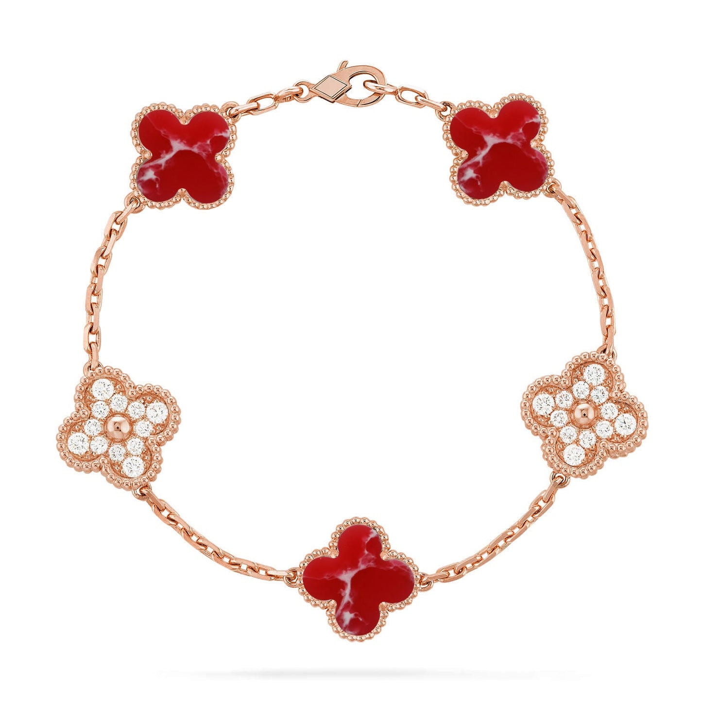 [NOBLE AURA]CLOVER 5 MOTIF RED PATTERN BRACELET COLLECTION