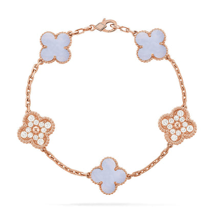 [NOBLE AURA] CLOVER 5 MOTIF PURPLE CHALCEDONY BRACELET COLLECTION