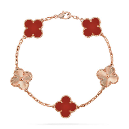 [NOBLE AURA] CLOVER 5 MOTIF RED CORNELIAN BRACELET COLLECTION